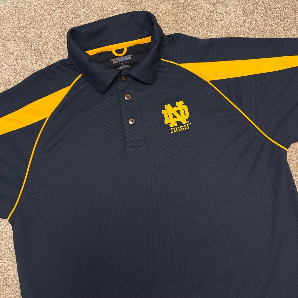 Notre Dame Fighting Irish Polo Mens L Navy Gold Dri Power Performance Shirt